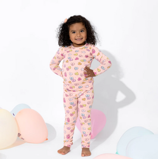 Bamboo Kids Pajamas Valentine's Candy Hearts Pink