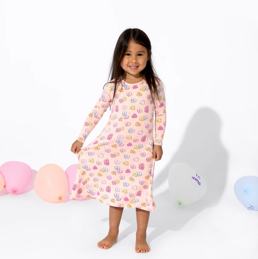 Bamboo Girls' Long Sleeve Dress Valentine's Candy Hearts Pink
