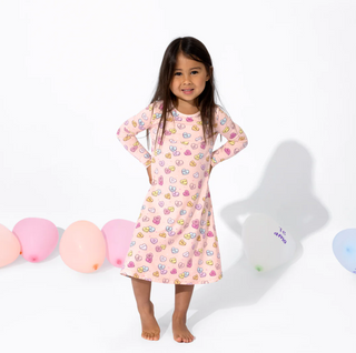 Bamboo Girls' Long Sleeve Dress Valentine's Candy Hearts Pink