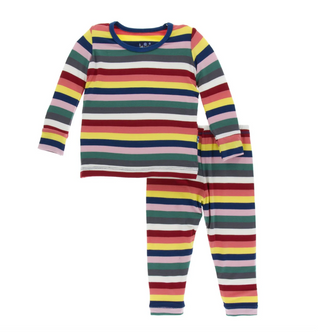 Print Long Sleeve Pajama Set in Bright London Stripe