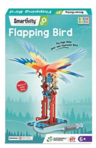 Smartivity Flapping Bird toy set packaging with colorful parrot design on a white background