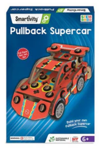 Smartivity Pullback Supercar toy packaging with a red car on a white background