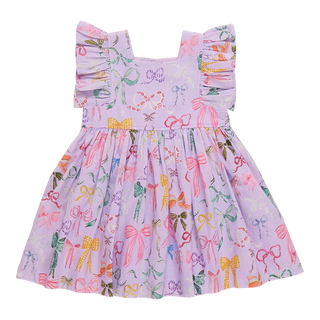 Girls Elsie Dress - Lavender Watercolor Bows