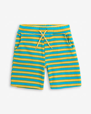 Sunrise Stripe Preston Shorts – Boys Teal & Yellow Striped Pull-On Shorts