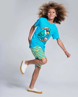 Sunrise Stripe Preston Shorts – Boys Teal & Yellow Striped Pull-On Shorts