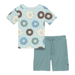 Print Short Sleeve Crew Neck Tee and Lightweight Drawstring Shorts Set Fresh Air Donuts and Sprinkles