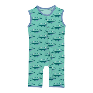 Bamboo Print Tank Romper: Glass Later Alligator