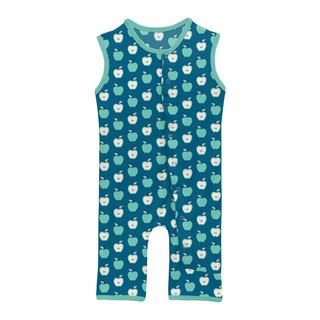 Bamboo Print Tank Romper: Seaport Johnny Appleseed