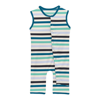 Bamboo Print Tank Romper: Little Boy Blue Stripe