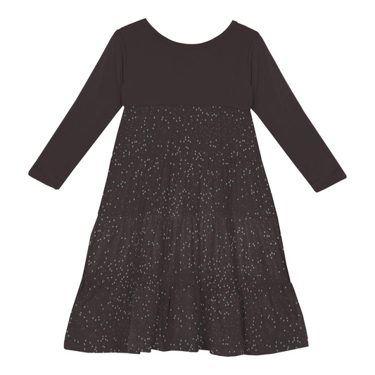Kickee Pants Print Long Sleeve Tiered Dress: Midnight Foil Constellations