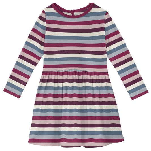 Kickee Pants Print Long Sleeve Twirl Dress: Jingle Bell Stripe