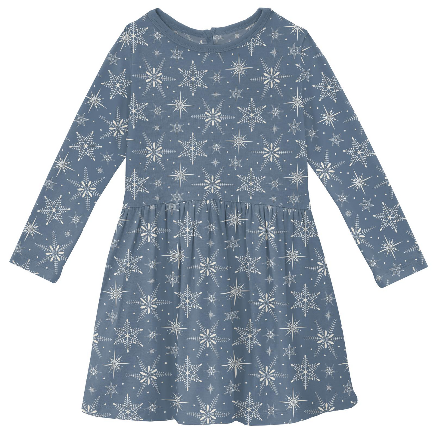 Kickee Pants Print Long Sleeve Twirl Dress: Parisian Blue Snowflakes