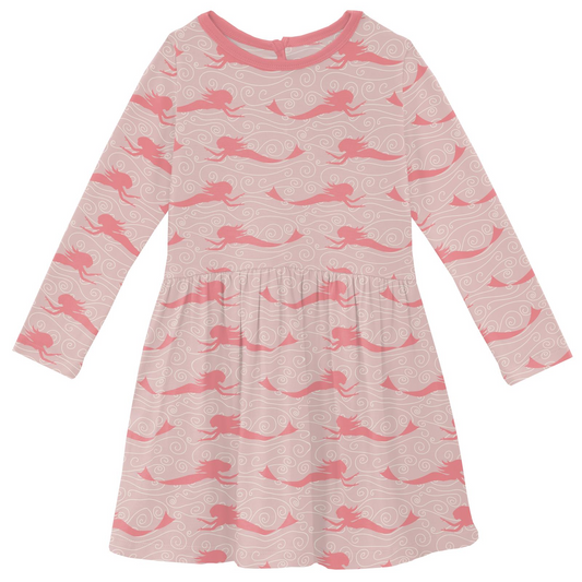 Kickee Pants Print Long Sleeve Twirl Dress: Baby Rose Mermaid