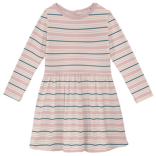 Bamboo Print Long Sleeve Twirl Dress: Flotsam Stripe