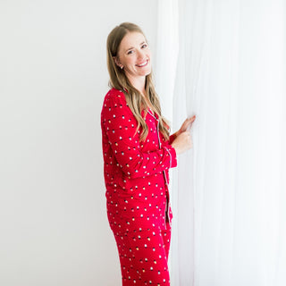 Women's Long Sleeve Collared Pajama Set Crimson Holiday Lights