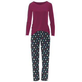 Bamboo Women's Print Long Sleeve Loosey Goosey Tee & Pajama Pants Set: Pine Happy Gumdrops