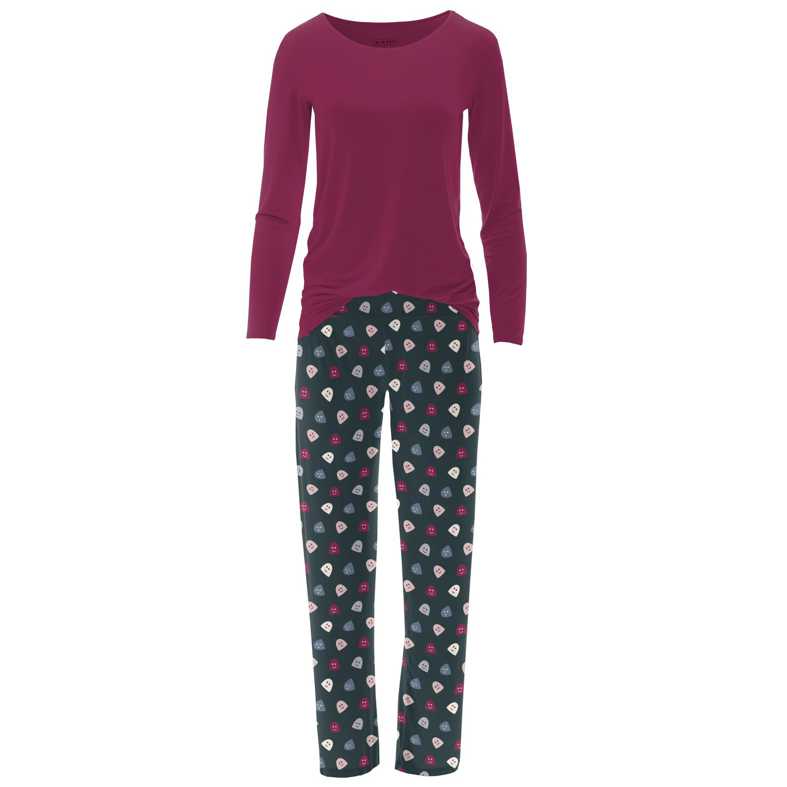 Kickee Pants Women s Print Long Sleeve Loosey Goosey Tee Pajama Pants Set Pine Happy Gumdrops