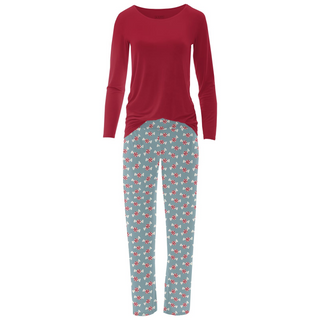 Women's Long Sleeve Relaxed Tee & Pajama Pants Set in Stormy Sea Peppermints