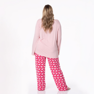 Women's Print Long Sleeve Relaxed Tee & Pajama Pants Set in Winter Rose Polar Bears