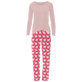 Women's Long Sleeve Relaxed Tee & Pajama Pants Set in Winter Rose Polar Bears