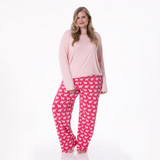 Women's Long Sleeve Relaxed Tee & Pajama Pants Set in Winter Rose Polar Bears