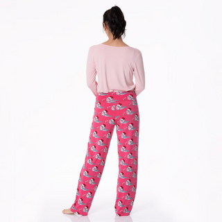 Women's Print Long Sleeve Relaxed Tee & Pajama Pants Set in Winter Rose Holiday Sharks