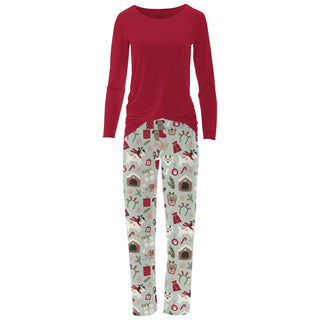 Women's Long Sleeve Relaxed Tee & Pajama Pants in Aloe Christmas Dogs