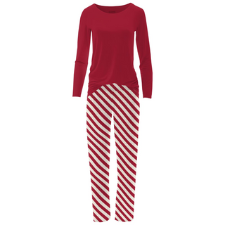 Women's Print Long Sleeve Relaxed Tee & Pajama Pants Set in Candy Cane Twist