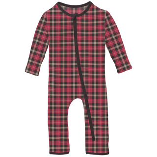 Print Coverall with 2 Way Zipper: 90s Plaid