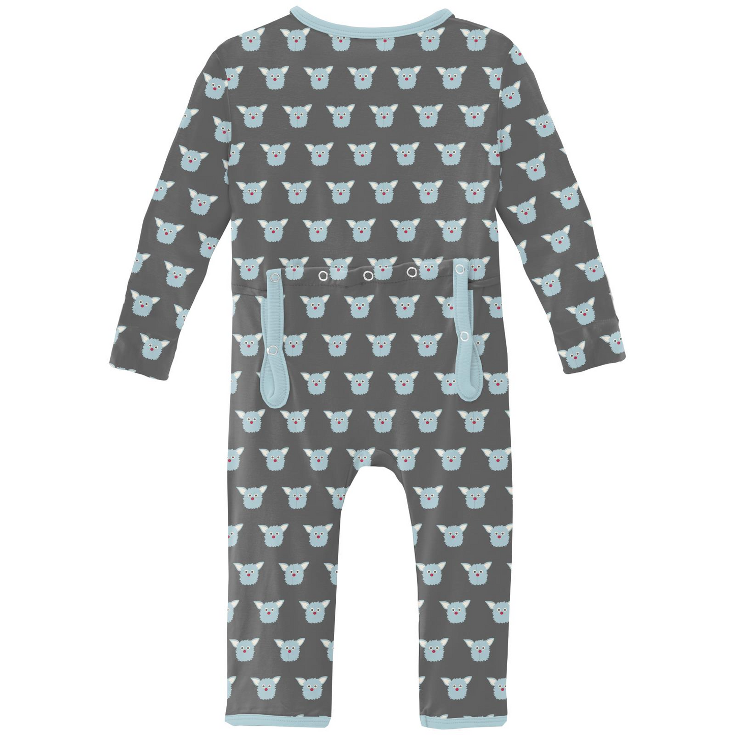 Print Coverall with 2 Way Zipper: Pewter Furry Friends