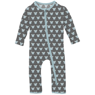 Print Coverall with 2 Way Zipper: Pewter Furry Friends