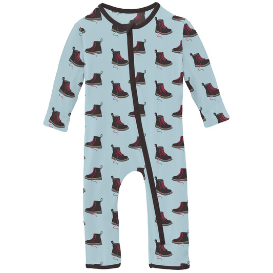Kickee Pants Print Coverall with 2 Way Zipper: Spring Sky Boot