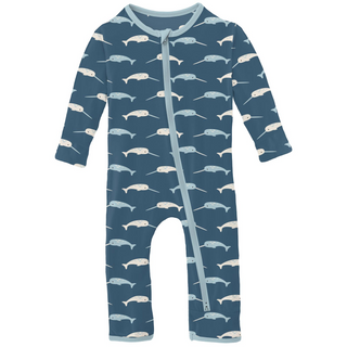 Print Coverall with 2 Way Zipper: Deep Sea Narwhal