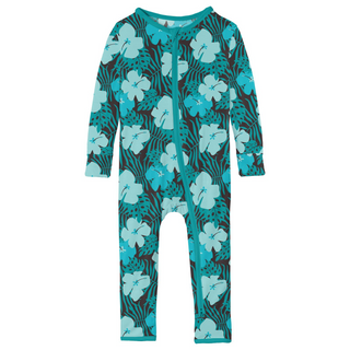 Print Coverall with Snaps: Midnight Hawaiian Print