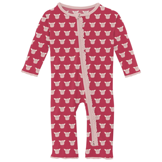 Kickee Pants Print Muffin Ruffle Coverall with 2 Way Zipper: Cherry Pie Furry Friends