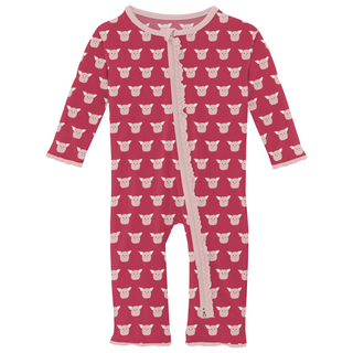 Bamboo Print Muffin Ruffle Coverall with 2 Way Zipper: Cherry Pie Furry Friends