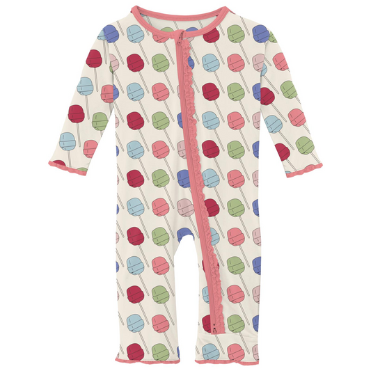 Kickee Pants Print Muffin Ruffle Coverall with 2 Way Zipper: Lula's Lollipops