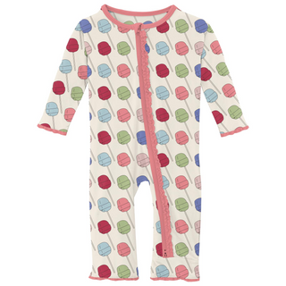 Bamboo Print Muffin Ruffle Coverall with 2 Way Zipper: Lula's Lollipops