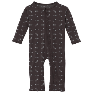 Bamboo Print Muffin Ruffle Coverall with 2 Way Zipper: Midnight Safety Pins