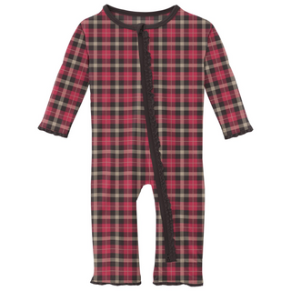 Bamboo Print Muffin Ruffle Coverall with 2 Way Zipper: 90s Plaid