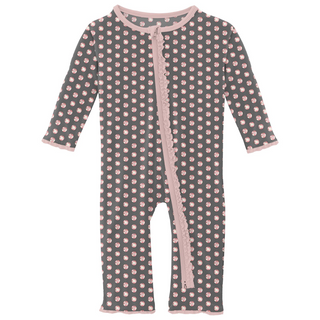 Bamboo Print Muffin Ruffle Coverall with 2 Way Zipper: Pewter Sparkle