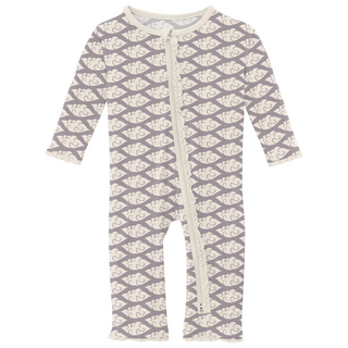 Bamboo Print Muffin Ruffle Coverall with 2 Way Zipper: Feather Cloudy Sea