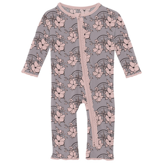 Bamboo Print Muffin Ruffle Coverall with 2 Way Zipper: Feather Nautical Floral