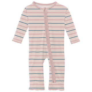 Bamboo Print Muffin Ruffle Coverall with 2 Way Zipper: Flotsam Stripe