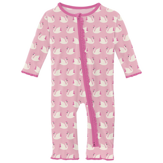 Bamboo Print Muffin Ruffle Coverall with 2 Way Zipper: Cake Pop Swan Princess