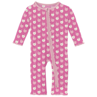 Bamboo Print Muffin Ruffle Coverall with 2 Way Zipper: Tulip Johnny Appleseed