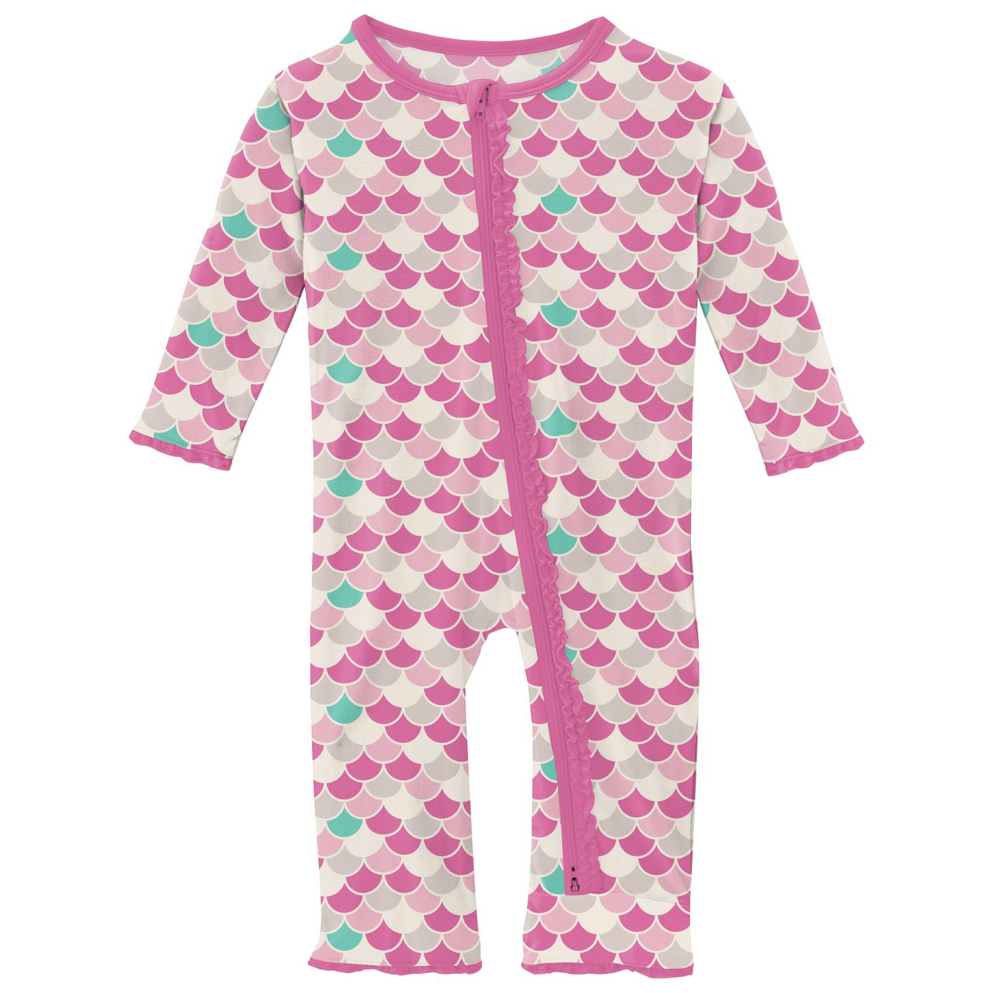 Bamboo Print Muffin Ruffle Coverall with 2 Way Zipper: Tulip Scales