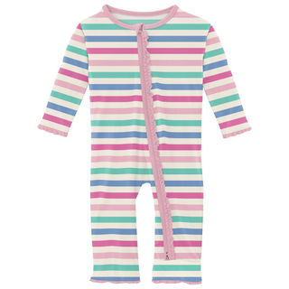 Bamboo Print Muffin Ruffle Coverall with 2 Way Zipper: Skip to My Lou Stripe