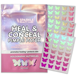 Holographic Butterfly Hydrocolloid Pimple Patches (84 Count) – Cute Acne Spot Stickers for Blemish Care, Oil Absorption & Skin Protection