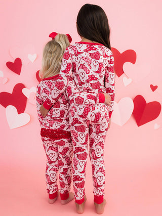 Toddler Girls SoftSnooze™ Bamboo Viscose Ruffle Long Sleeve Pajama Set with Signature Rear Ruffles in Lasso Love